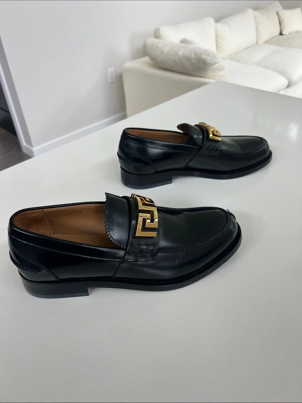 Versace black leather gold tone hardware loafers size 41